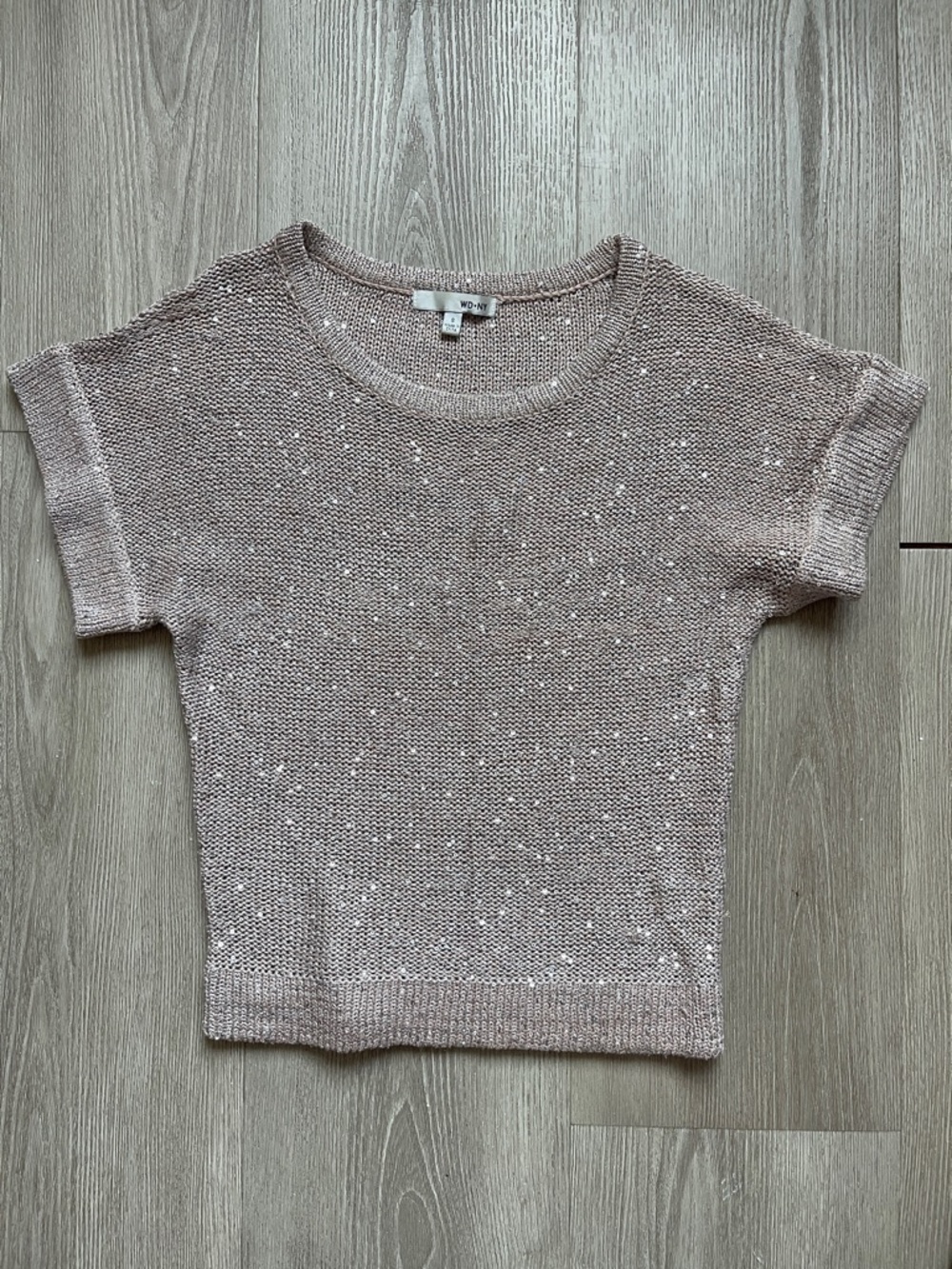 WD.NY Sequin-Embellished Knit Top in Mocha Mousse